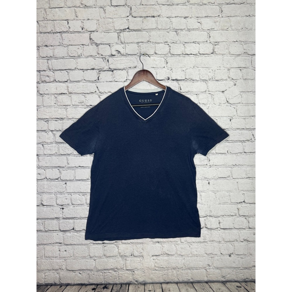 GUESS LOS ANGELES Men's Navy Blue V Neck Short Sleeve T Shirt Size L